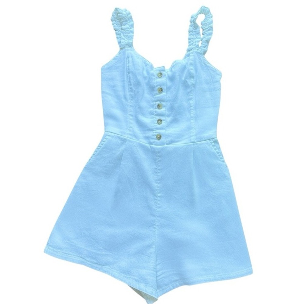 Whimsy Twee Light Academia Linen Blend Layering Romper XS Hollister Smocked Back